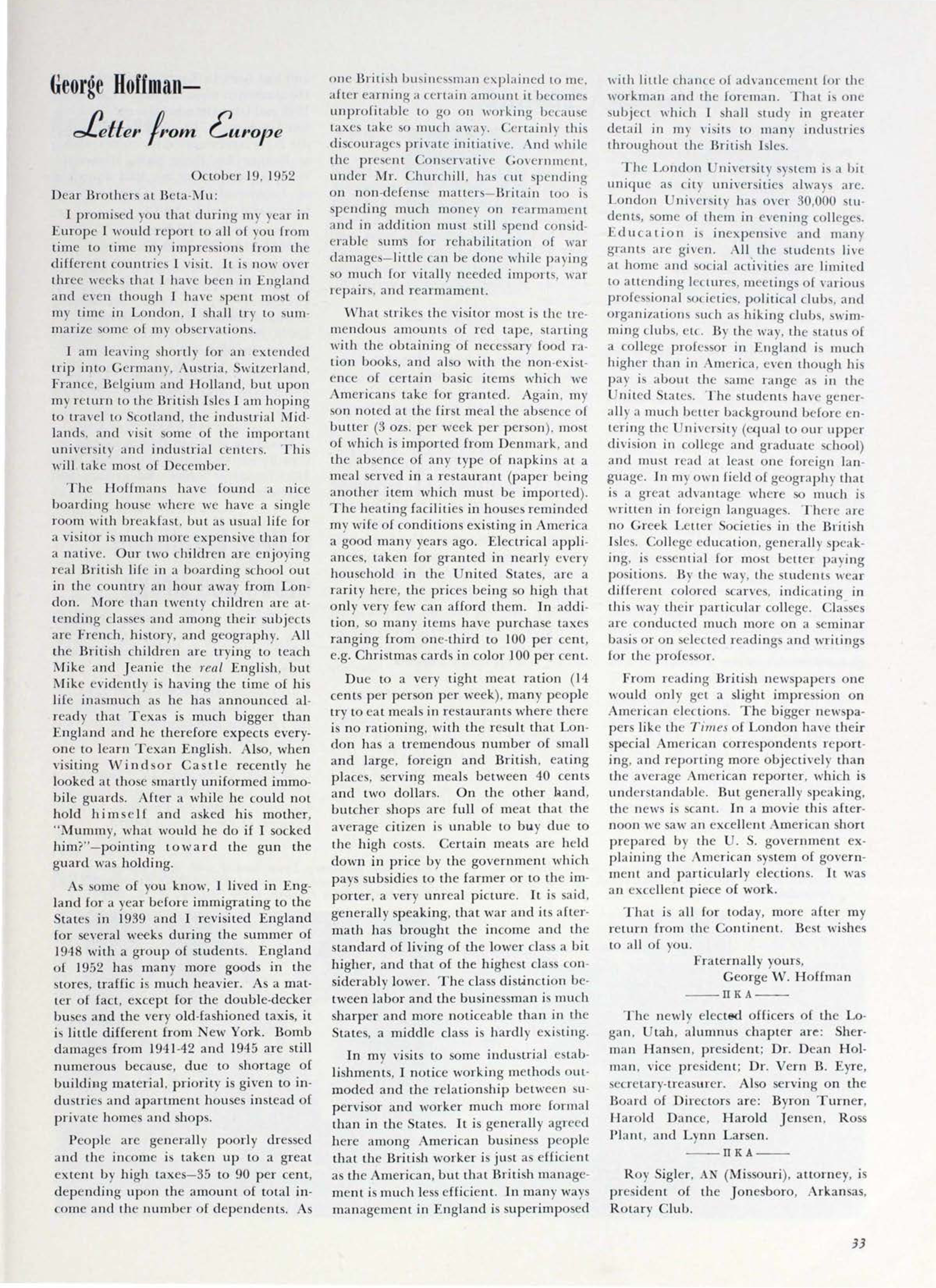 George Hoffman - Letter From Europe